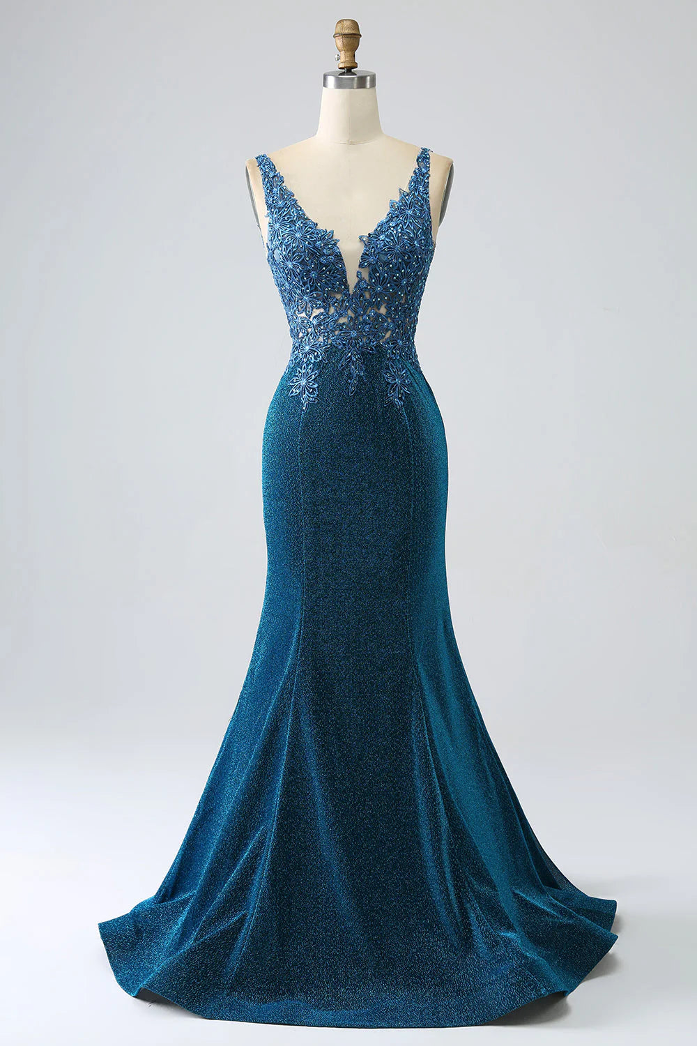 Vestido de fiesta de sirena con purpurina y cuentas